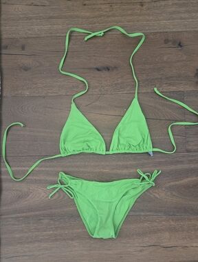 BECCA Neon Green Triangle String Bikini